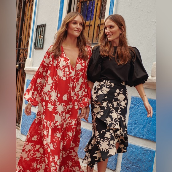 JOHANNA ORTIZ x H&M Voluminous Satin Maxi Dress in Red/Wild Roses - Picture 4 of 16